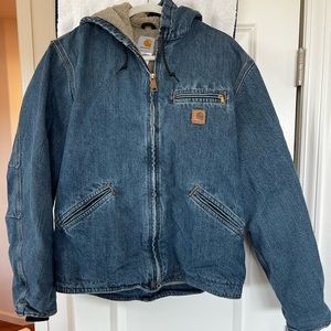 Vintage Carhartt Denim Hooded Sherpa Jacket